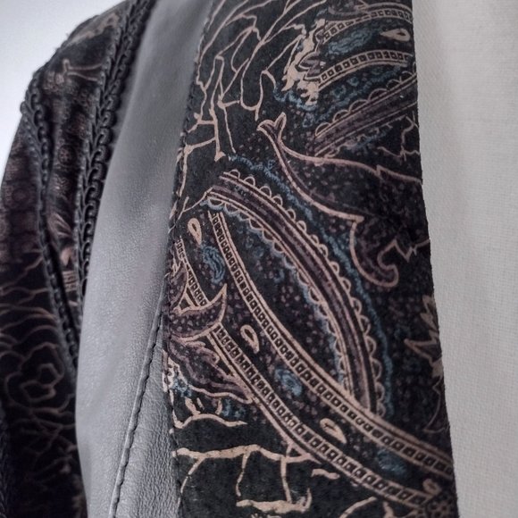 Vintage 1980s Black Leather & Suede Oversized Double Breasted Coat M /L - Picture 9 of 14